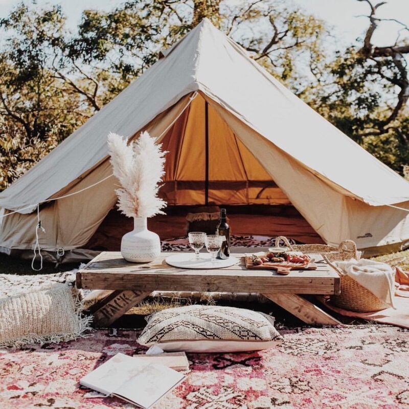 camping inside a tent