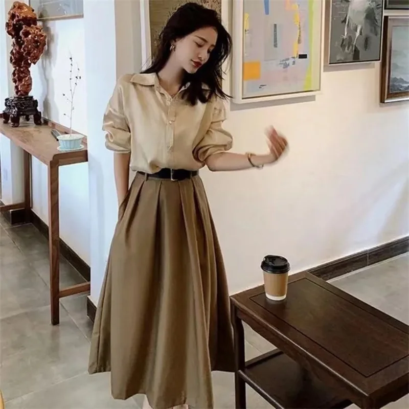 collar shirt with long skirt
